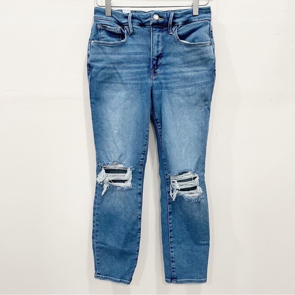 Good American High Waist Dostressed Knee Jeans Size 8 / 29